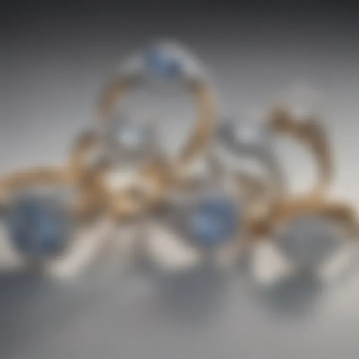 An elegant display of multiple delicate engagement rings showcasing different styles and settings.