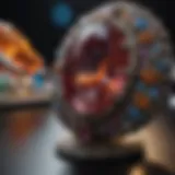 Intricate gemstone displays showcasing vibrant colors and unique cuts.