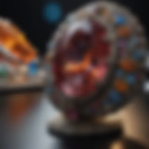 Intricate gemstone displays showcasing vibrant colors and unique cuts.