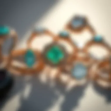 Diverse Designer Engagement Rings An elegant display of various designer engagement rings with diverse materials