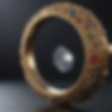 Ring under magnifying glass for inspection