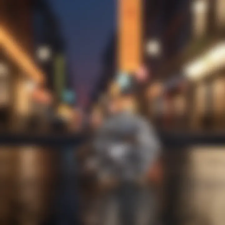 Diamond ring against a backdrop of city lights