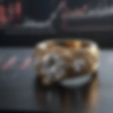 Market Dynamics Diamond ring next to fluctuating market graphs symbolizing price fluctuations