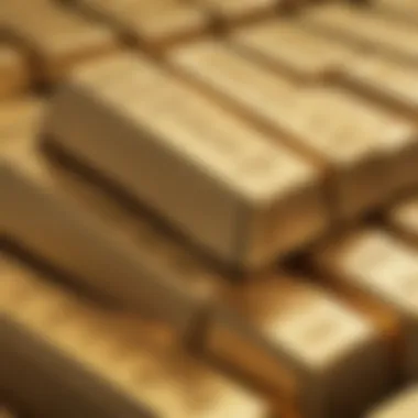 A close-up view of gold bullion bars stacked neatly, highlighting their lustrous shine.