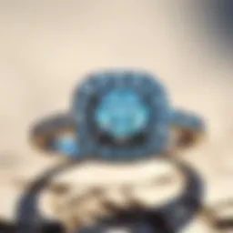 Close-up of a double halo engagement ring highlighting intricate details