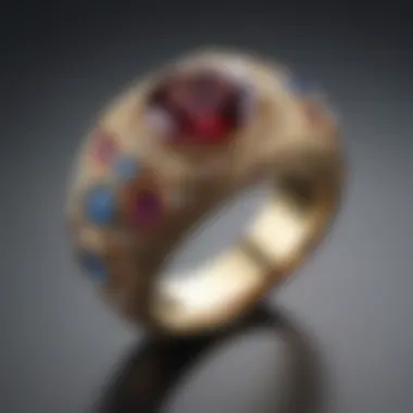 Lustrous Gemstone Accents Luxurious Wide Gold Band Ring with Lustrous Gemstones