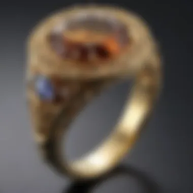 Elegant gold ring with intricate design and gemstone accents