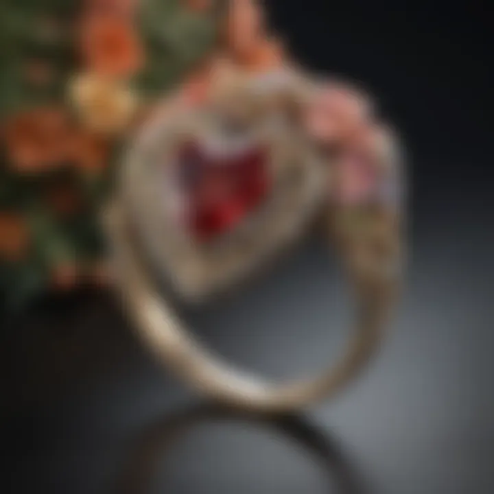 Elegant heart-shaped wedding ring with intricate floral details