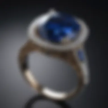 Elegant lab-made sapphire ring against a backdrop of luxury