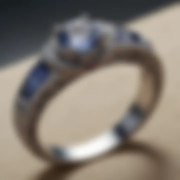 Close-up of wedding band positioned elegantly behind an engagement ring