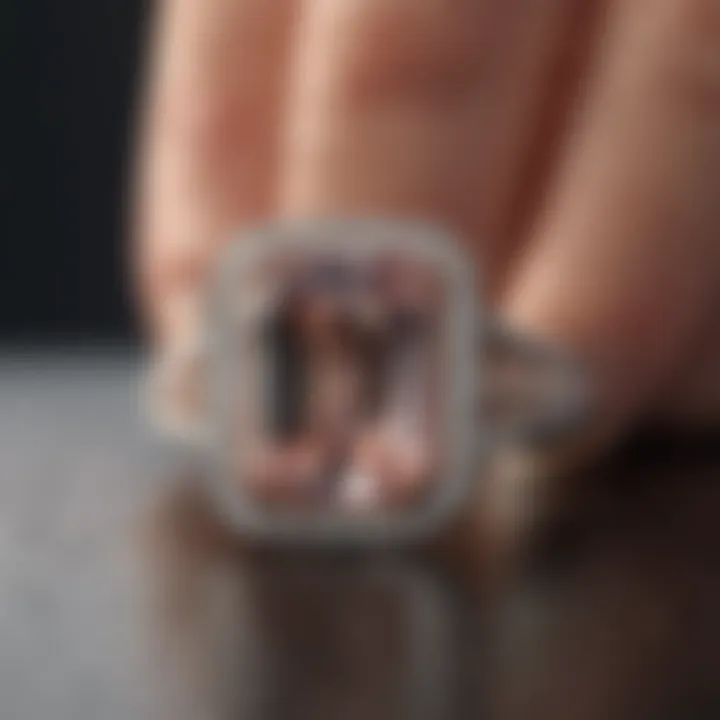 Luxurious emerald cut morganite ring with diamond halo