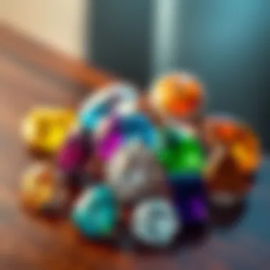 Diverse Gemstone Options A variety of alternative gemstones displayed on a wooden table