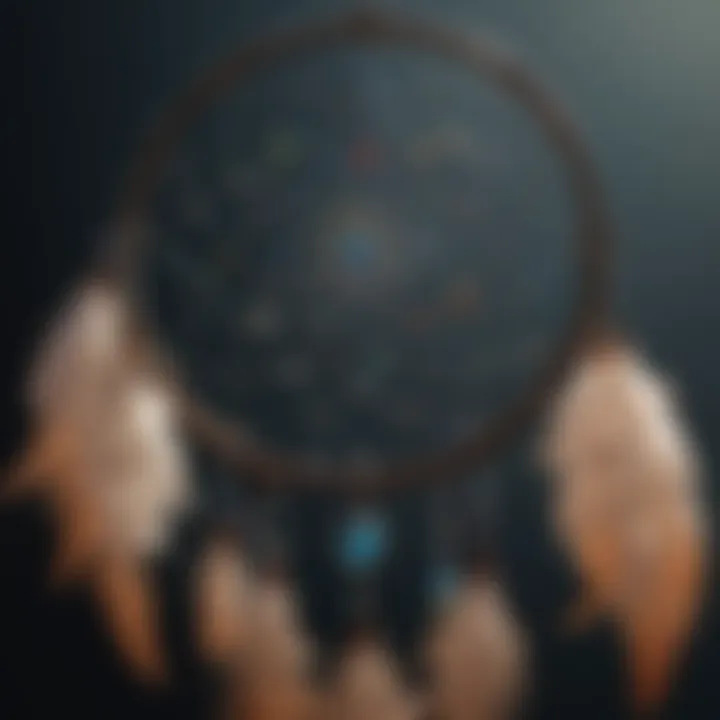 Ethereal dreamcatcher adorned with feathers and gemstones