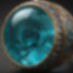 Close-up of a vibrant turquoise gemstone showcasing its unique color and texture
