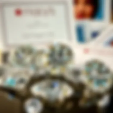 A selection of diamonds from Macy's displayed with their certification documents.
