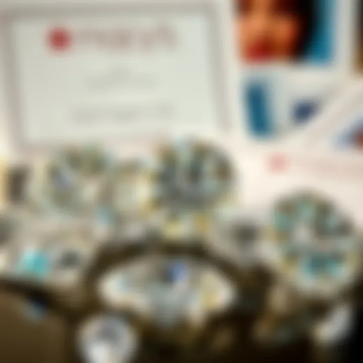 A selection of diamonds from Macy's displayed with their certification documents.