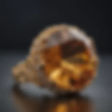 Close-up view of a citrine gemstone showcasing its vibrant golden hues