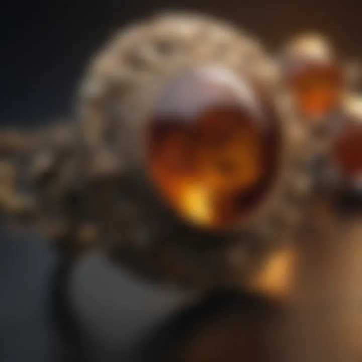 Vintage amber jewelry pieces displayed elegantly
