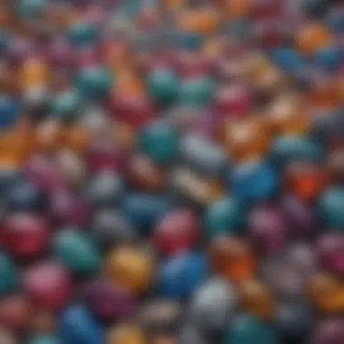 A vibrant display of anniversary stones representing various colors