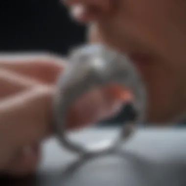 Expert Appraisal of White Gold Diamond Ring White gold diamond ring being appraised by a professional jeweler