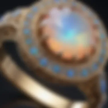 Intricate Craftsmanship of Bezel Set Opal Ring Close-up of a handcrafted bezel set opal ring highlighting intricate details