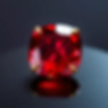 Close-up of a ruby showcasing its rich red color