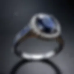 Close-up view of a blue goldstone engagement ring showcasing its sparkling surface