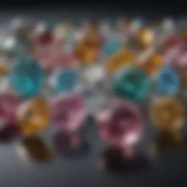 An elegant display of colored lab diamonds set in exquisite jewelry pieces.