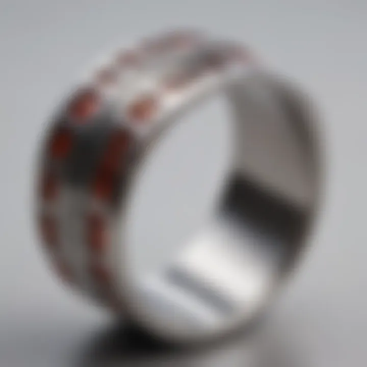 Modern stainless steel ring with geometric patterns