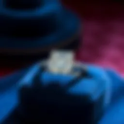 A stunning D color diamond engagement ring on a velvet display