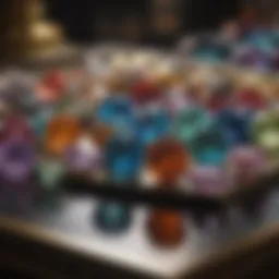 An elegant display of various gemstones in a New York jewelry store.