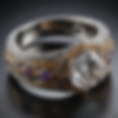 A close-up of a vintage-inspired wedding ring, highlighting intricate detailing and craftsmanship.