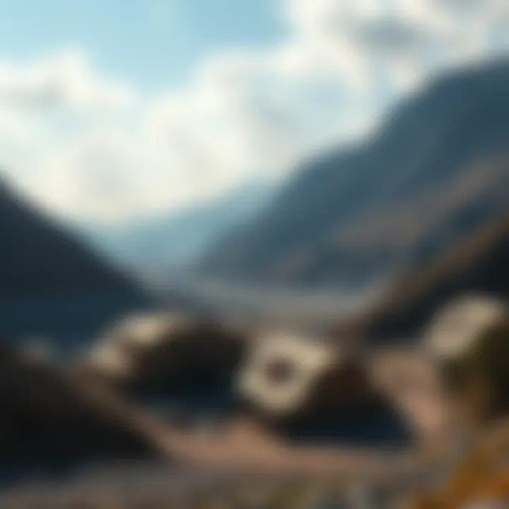 Gemstone Mining Community Landscape A serene landscape depicting a gemstone mining community, showcasing its natural beauty.