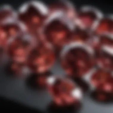 Close-up view of garnet gemstones highlighting their unique facets and colors.