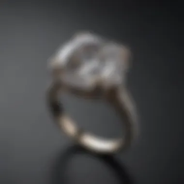 A luxurious cushion cut diamond ring displayed against a dark background