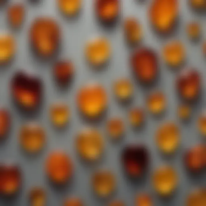 Various types of amber arranged artistically for showcase