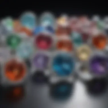 Ethically Sourced Gemstones An array of ethically sourced gemstones displayed in an artistic arrangement.