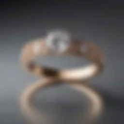 A close-up of a modern, minimalist engagement ring with a unique geometric design.