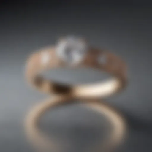 A close-up of a modern, minimalist engagement ring with a unique geometric design.