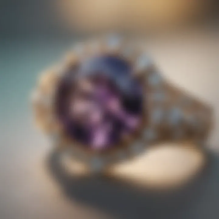 Close-up of a gemstone set in a Tiffany ring highlighting its brilliance