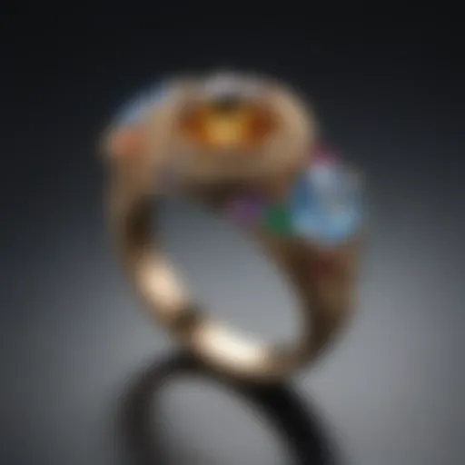 Artistic rendering of a non-traditional wedding ring featuring unique gemstones