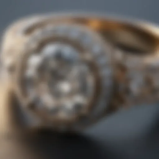 Close-up view of a pave diamond ring showcasing intricate craftsmanship.