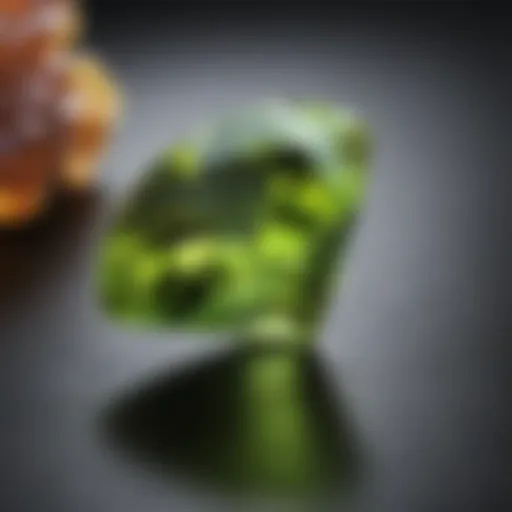 Close-up of a vibrant peridot gemstone showcasing its unique color and clarity