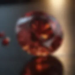 Close-up view of a garnet gemstone showcasing its rich color and clarity