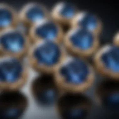 A close-up of Yogo sapphires highlighting their unique characteristics