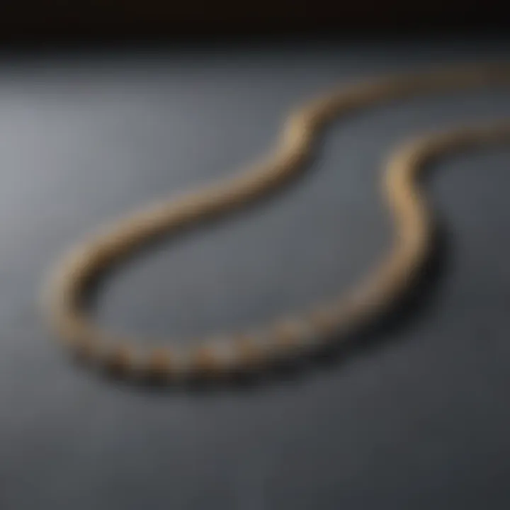 An elegant display of a tennis necklace on a luxurious fabric background.