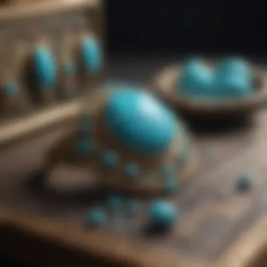 Historical turquoise jewelry pieces displayed in a case