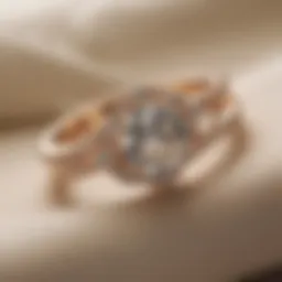 An elegant minimalist engagement ring set on a soft fabric background