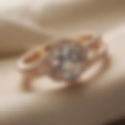 An elegant minimalist engagement ring set on a soft fabric background