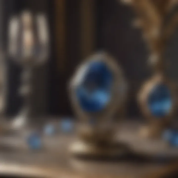 Display of various benitoite jewelry pieces in a luxurious setting